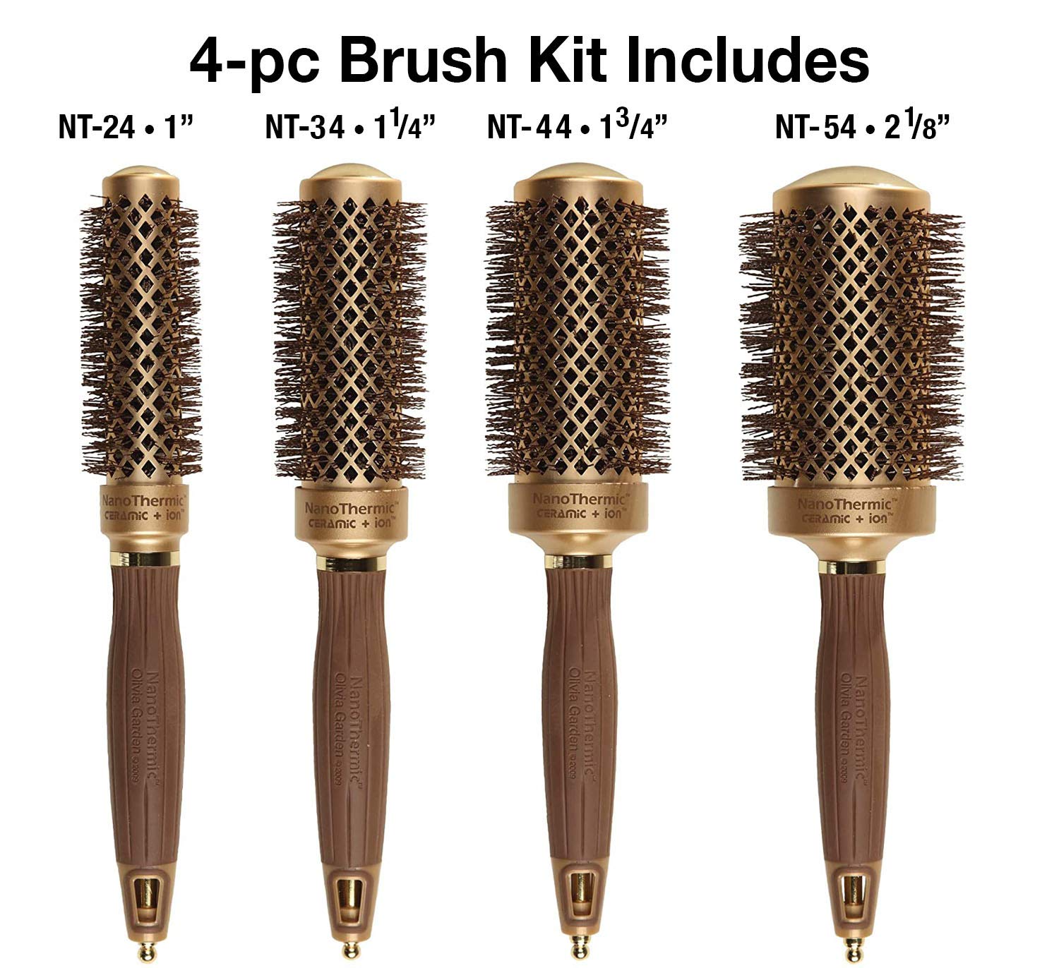Olivia Garden NanoThermic Ceramic + Ion Round Thermal Hair Brush - Not Electrical - Professional Blowout Brush for Normal to Thick Hair - NT-54, NT-44, NT-34, NT-24
