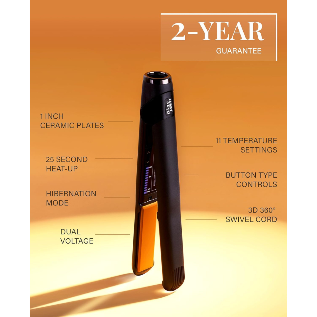 GlamPalm | Simple Touch Ceramic Hair Styling Flat Iron, 1 Inch